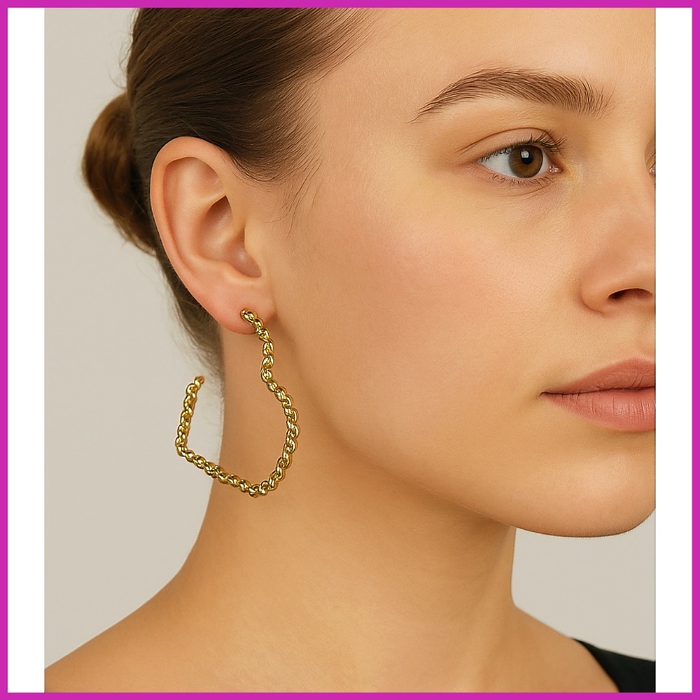 Steve Madden Gold Heart Hoop Earrings